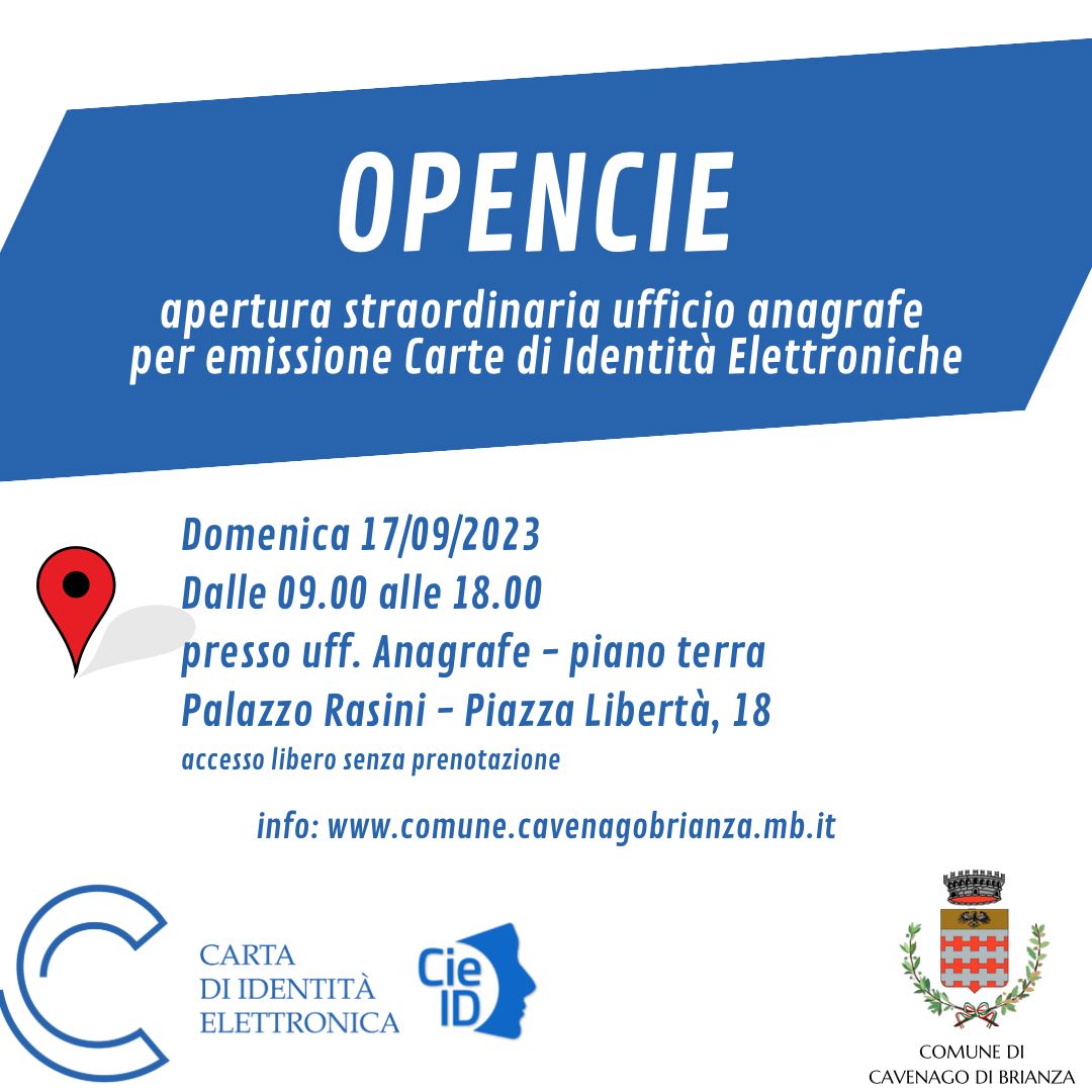 Immagine CARTA D'IDENTITA' ELETTRONICA - OPEN DAY DOMENICA 17 SETTEMBRE DALLE 9 ALLE 18