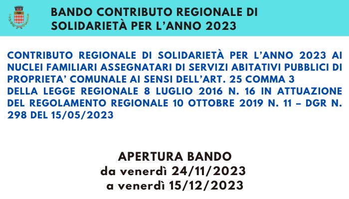 Immagine BANDO CONTRIBUTO REGIONALE DI SOLIDARIETÀ PER L’ANNO 2023