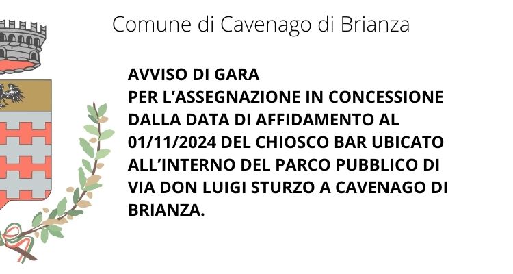 Immagine AVVISO DI GARA: CHIOSCO AL PARCO ARCOBALENO