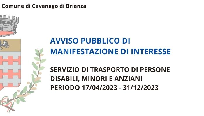 Immagine Avviso di manifestazione di interesse: servizio di trasporto di persone disabili, minori e anziani per il periodo dal 17/04/2023 al 31/12/2023