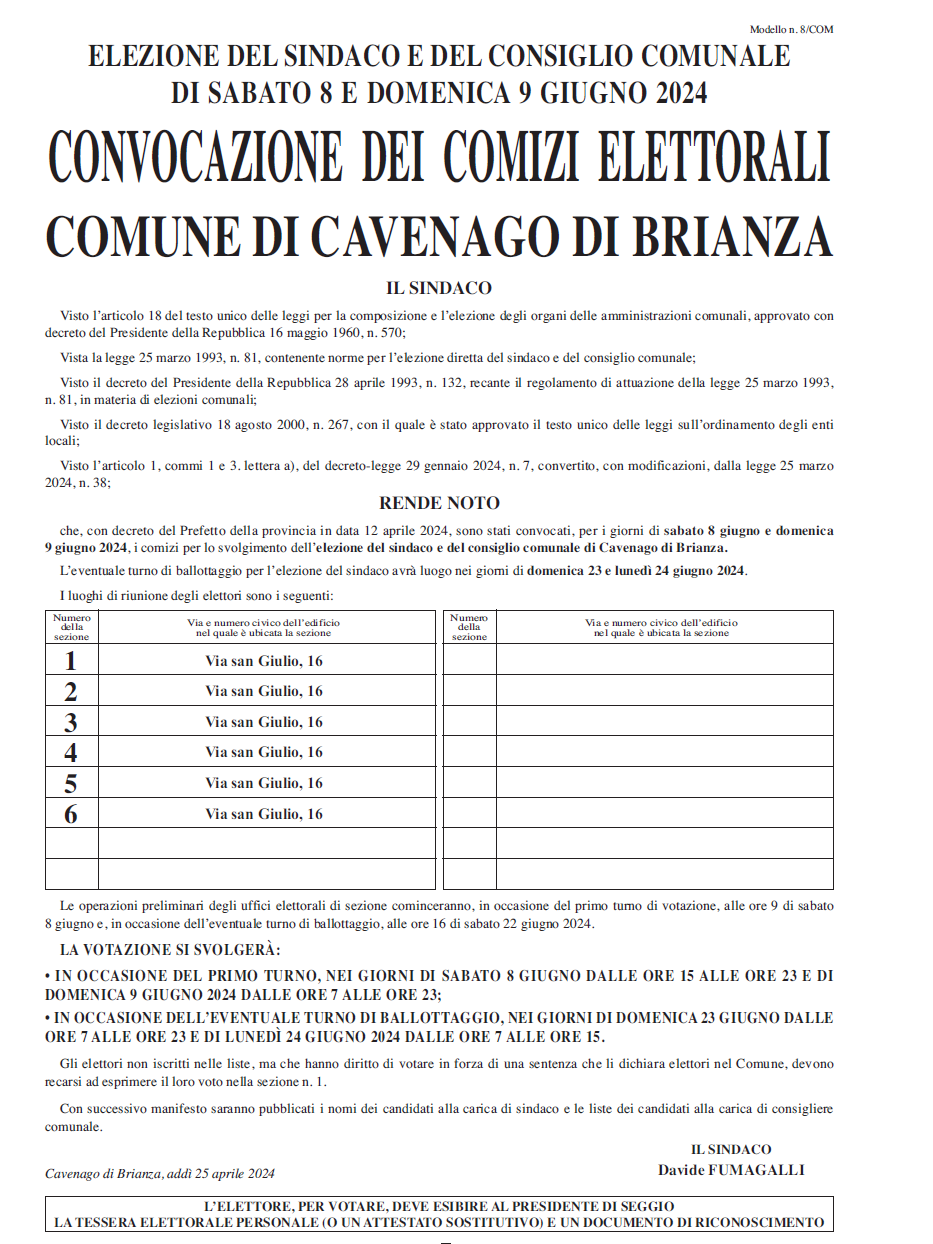 ELEZIONE DIRETTA DEL SINDACO E DEL CONSIGLIO COMUNALE