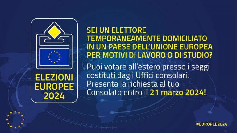 Immagine ELEZIONE DEI MEMBRI DEL PARLAMENTO EUROPEO SPETTANTI ALL'ITALIA: VOTO DEI CITTADINI ITALIANI TEMPORANEAMENTE ALL'ESTERO PER MOTIVI DI LAVORO O DI STUDIO